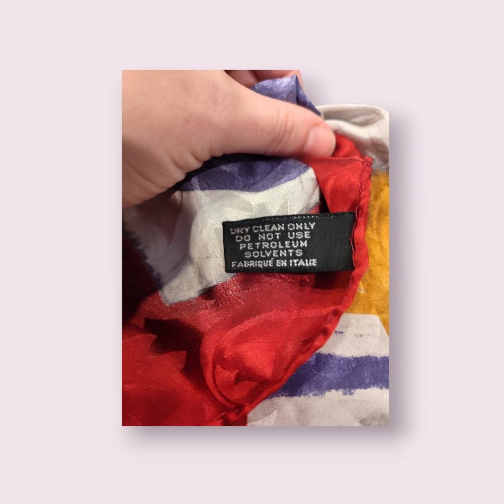 Italian‎ Colorful 100% Silk Scarf Floral/ Checkered Pattern Made in Italy - Picture 6 of 7